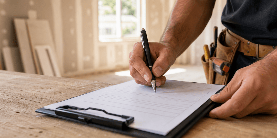 Contractor preparing a blank quote form